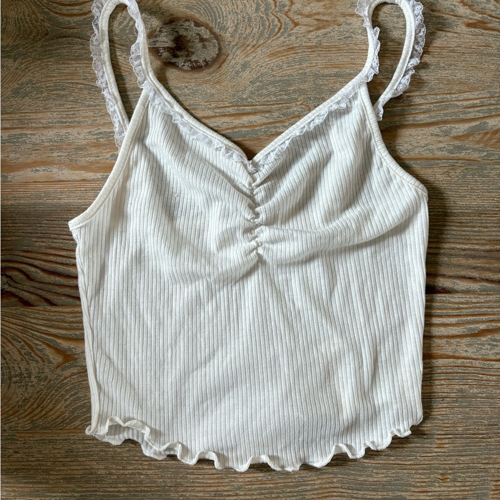Urban Outfitters White Lace Trimmed  Top
